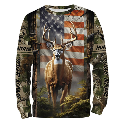 Personalized American Flag Deer Hunting Shirts Patriotic Deer Hunter Clothing For Men And Women IPHW5425