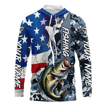 Load image into Gallery viewer, Custom American Flag Bass Fishing Long Sleeve Shirts, Bass Fishing Camo Tournament Fishing Jerseys IPHW6103