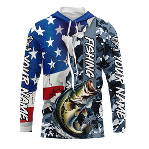 Custom American Flag Bass Fishing Long Sleeve Shirts, Bass Fishing Camo Tournament Fishing Jerseys IPHW6103