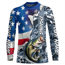 Load image into Gallery viewer, Custom American Flag Bass Fishing Long Sleeve Shirts, Bass Fishing Camo Tournament Fishing Jerseys IPHW6103