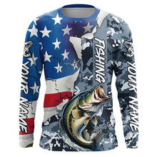 Load image into Gallery viewer, Custom American Flag Bass Fishing Long Sleeve Shirts, Bass Fishing Camo Tournament Fishing Jerseys IPHW6103