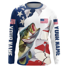 Load image into Gallery viewer, Personalized American Flag Bass Fishing Long Sleeve Shirts, Patriotic Bass Fishing Jerseys IPHW6106