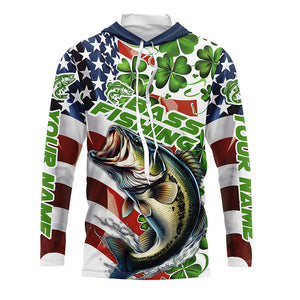 Personalized St Patrick'S Day Bass Long Sleeve Fishing Shirts, Patriotic Bass Fishing Jerseys IPHW5899