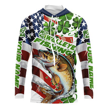 Load image into Gallery viewer, Personalized St Patrick&#39;S Day Walleye Long Sleeve Fishing Shirts, Patriotic Walleye Fishing Jerseys IPHW5900