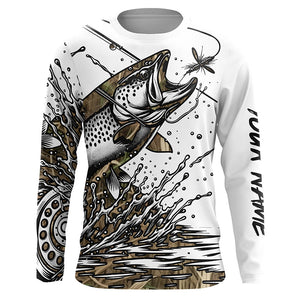 Trout Fly Fishing Camo Custom Long Sleeve Fishing Shirts, Flyfishing Trout Tournament Shirt IPHW5590