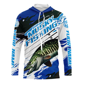 Custom Musky Fishing Jerseys, Muskie Long Sleeve Tournament Fishing Shirts | Blue Camo  IPHW6126