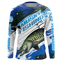 Load image into Gallery viewer, Custom Musky Fishing Jerseys, Muskie Long Sleeve Tournament Fishing Shirts | Blue Camo  IPHW6126