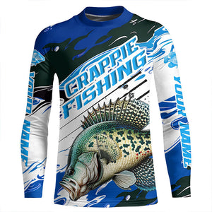 Custom Crappie Fishing Jerseys, Crappie Long Sleeve Tournament Fishing Shirts | Blue Camo  IPHW6127