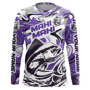 Custom Mahi Mahi Long Sleeve Uv Protection Fishing Shirts, Mahimahi Performance Shirts | Purple Camo IPHW6152