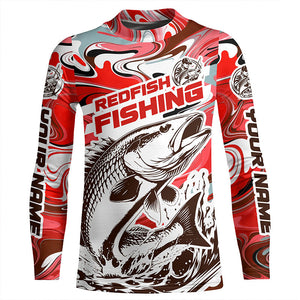 Redfish Fishing Custom Performance Long Sleeve Uv Shirts, Saltwater Camo Fishing Shirt | Red IPHW6159