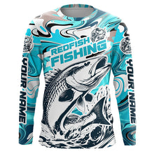 Load image into Gallery viewer, Redfish Fishing Custom Performance Long Sleeve Uv Shirts, Saltwater Camo Fishing Shirt | Teal Blue IPHW6160