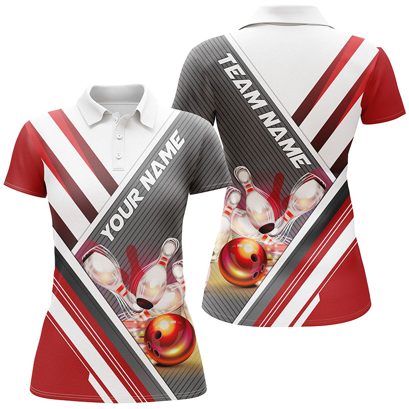 Custom Red Bowling Shirts For Women Red Bowling Team Jerseys Bowlers Outfits IPHW5494