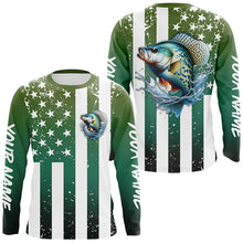 Load image into Gallery viewer, Custom Crappie Long Sleeve Tournament Fishing Shirts, Grunge American Flag Patriotic Fishing Shirts IPHW5603