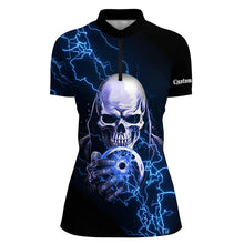 Load image into Gallery viewer, Blue Thunder Skull Custom Ladies Bowling Shirts Team Bowling Jerseys Bowlers IPHW5512