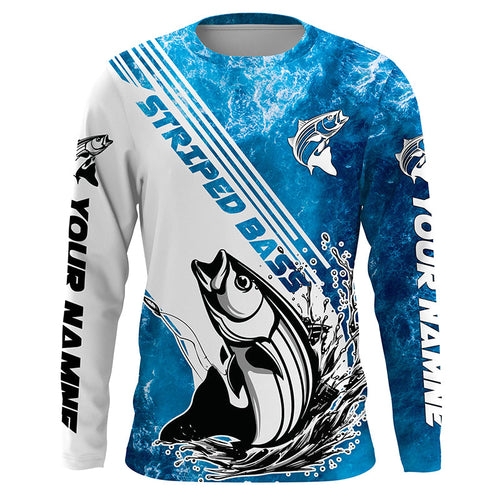 Personalized Striped Bass Long Sleeve  Performance Fishing Shits, Striper Fishing Jerseys IPHW5637