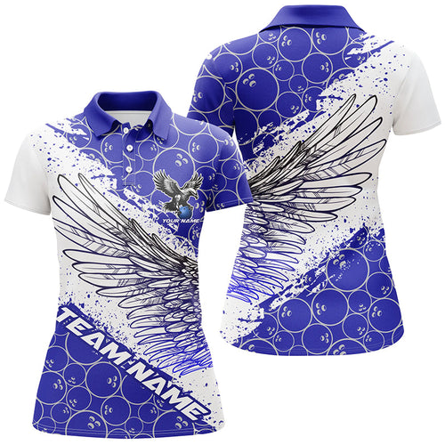 Custom Bowling Shirts For Women, Team Name Bowling Jerseys Eagle Wings | Blue IPHW5817