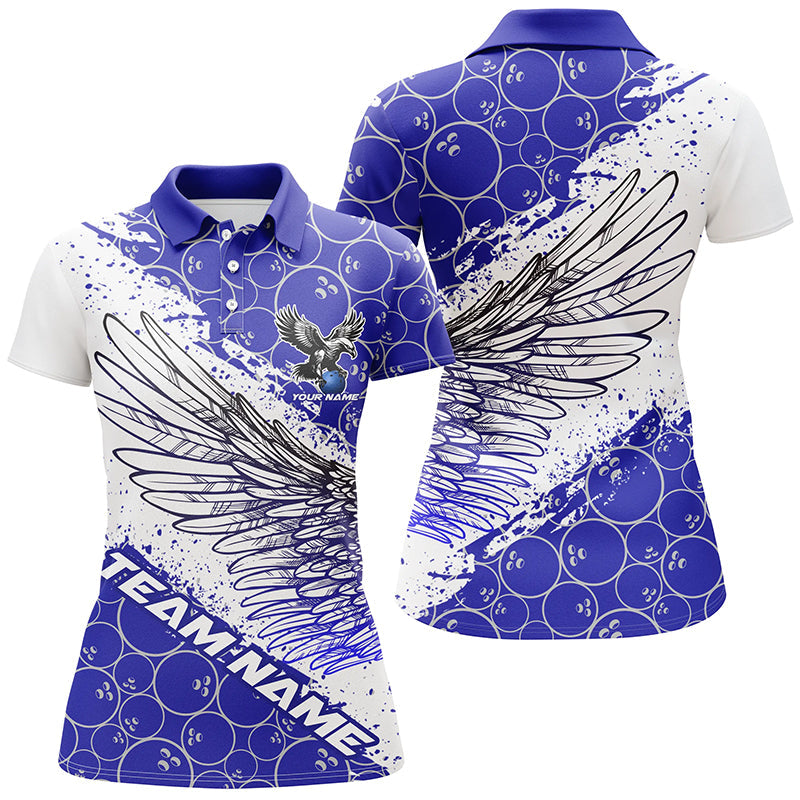 Custom Bowling Shirts For Women, Team Name Bowling Jerseys Eagle Wings | Blue IPHW5817