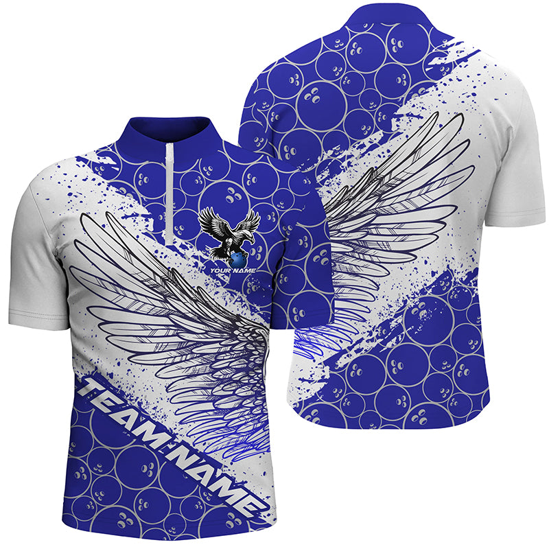 Custom Bowling Shirts For Men And Women, Team Name Bowling Jerseys Eagle Wings | Blue IPHW5817