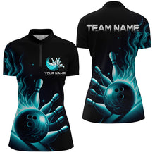 Load image into Gallery viewer, Personalized Blue Flame Bowling Polo Shirts For Women Bowling Team Jerseys Strike Bowling IPHW5822