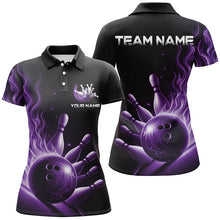 Load image into Gallery viewer, Personalized Purple Flame Bowling Polo Shirts For Women Bowling Team Jerseys Strike Bowling IPHW5823