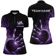 Load image into Gallery viewer, Personalized Purple Flame Bowling Polo Shirts For Women Bowling Team Jerseys Strike Bowling IPHW5823