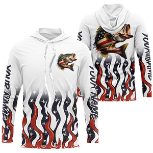 Personalized American Flag Bass Long Sleeve Fishing Shirts, Patriotic Bass Fishing Gifts IPHW5945