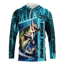 Load image into Gallery viewer, Custom Teal Blue Camo Bass Long Sleeve Tournament Fishing Shirts, Bass Fishing Jerseys IPHW5826