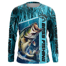 Load image into Gallery viewer, Custom Teal Blue Camo Bass Long Sleeve Tournament Fishing Shirts, Bass Fishing Jerseys IPHW5826