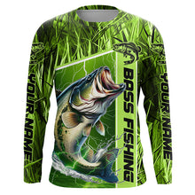 Load image into Gallery viewer, Custom Green Camo Bass Long Sleeve Tournament Fishing Shirts, Bass Fishing Jerseys IPHW5827