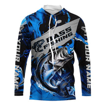 Load image into Gallery viewer, Personalized Bass Fishing Jerseys, Bass Long Sleeve Tournament Fishing Shirts For Men | Blue Camo IPHW5833