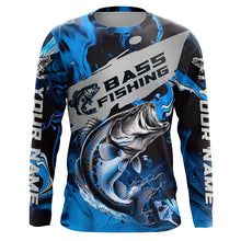 Load image into Gallery viewer, Personalized Bass Fishing Jerseys, Bass Long Sleeve Tournament Fishing Shirts For Men | Blue Camo IPHW5833