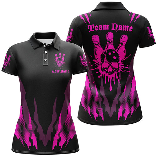 Custom Bowling Shirts For Women, Skull Bowling Team Shirts Bowling Pin | Pink IPHW5836