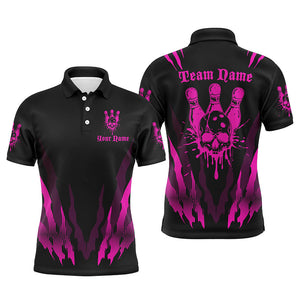 Custom Bowling Shirts For Men And Women, Skull Bowling Team Shirts Bowling Pin | Pink IPHW5836