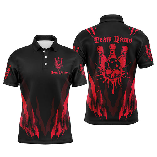 Custom Bowling Shirts For Men And Women, Skull Bowling Team Shirts Bowling Pin | Red IPHW5837