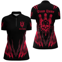 Load image into Gallery viewer, Custom Bowling Shirts For Women, Skull Bowling Team Shirts Bowling Pin | Red IPHW5837