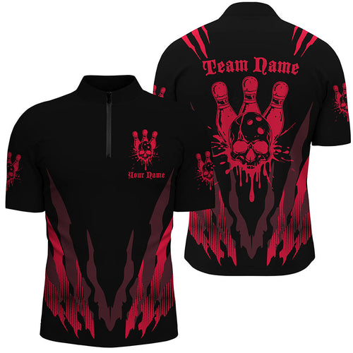 Custom Bowling Shirts For Men And Women, Skull Bowling Team Shirts Bowling Pin | Red IPHW5837