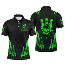 Load image into Gallery viewer, Custom Bowling Shirts For Men And Women, Skull Bowling Team Shirts Bowling Pin | Green IPHW5838