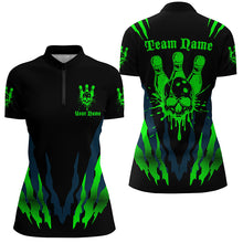 Load image into Gallery viewer, Custom Bowling Shirts For Women, Skull Bowling Team Shirts Bowling Pin | Green IPHW5838