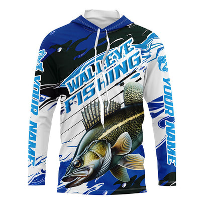 Custom Walleye Fishing Jerseys, Walleye Long Sleeve Tournament Fishing Shirts | Blue Camo IPHW5994