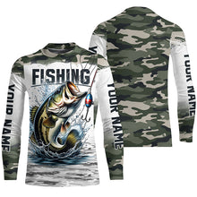 Load image into Gallery viewer, Bass Fishing Camo Custom Long Sleeve Fishing Shirts, Personalized Bass Fishing Jerseys IPHW5998
