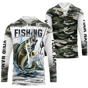 Walleye Fishing Camo Custom Long Sleeve Fishing Shirts, Personalized Walleye Fishing Jerseys IPHW5999