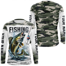 Load image into Gallery viewer, Walleye Fishing Camo Custom Long Sleeve Fishing Shirts, Personalized Walleye Fishing Jerseys IPHW5999