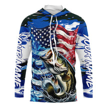 Load image into Gallery viewer, Custom American Flag Bass Long Sleeve Fishing Shirts, Patriotic Blue Camo Bass Fishing Jerseys IPHW6006