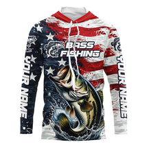 Load image into Gallery viewer, Personalized American Flag Bass Long Sleeve Fishing Shirts, Patriotic Bass Fishing Jerseys IPHW6009