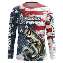 Load image into Gallery viewer, Personalized American Flag Bass Long Sleeve Fishing Shirts, Patriotic Bass Fishing Jerseys IPHW6009