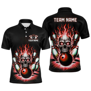 Personalized Unisex Skull Bowling Shirt Custom Team'S Name Flame Bowler Jerseys | Red IPHW6011