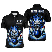 Load image into Gallery viewer, Personalized Unisex Skull Bowling Shirt Custom Team&#39;S Name Flame Bowler Jerseys | Blue IPHW6012