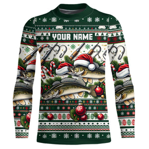 Walleye Fishing Ugly Sweater Pattern Christmas Custom Fishing Shirts Personalized Fishing Gifts IPHW5567