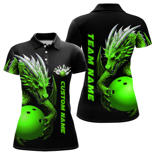 Custom Green Dragon Women Bowling Polo Shirts Team Bowling Jerseys Bowling Apparel IPHW5295