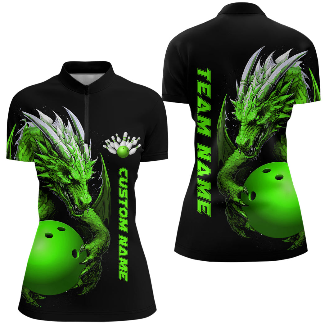 Custom Green Dragon Women Bowling Quarter-Zip Shirts Team Bowling Jerseys Bowling Apparel IPHW5295